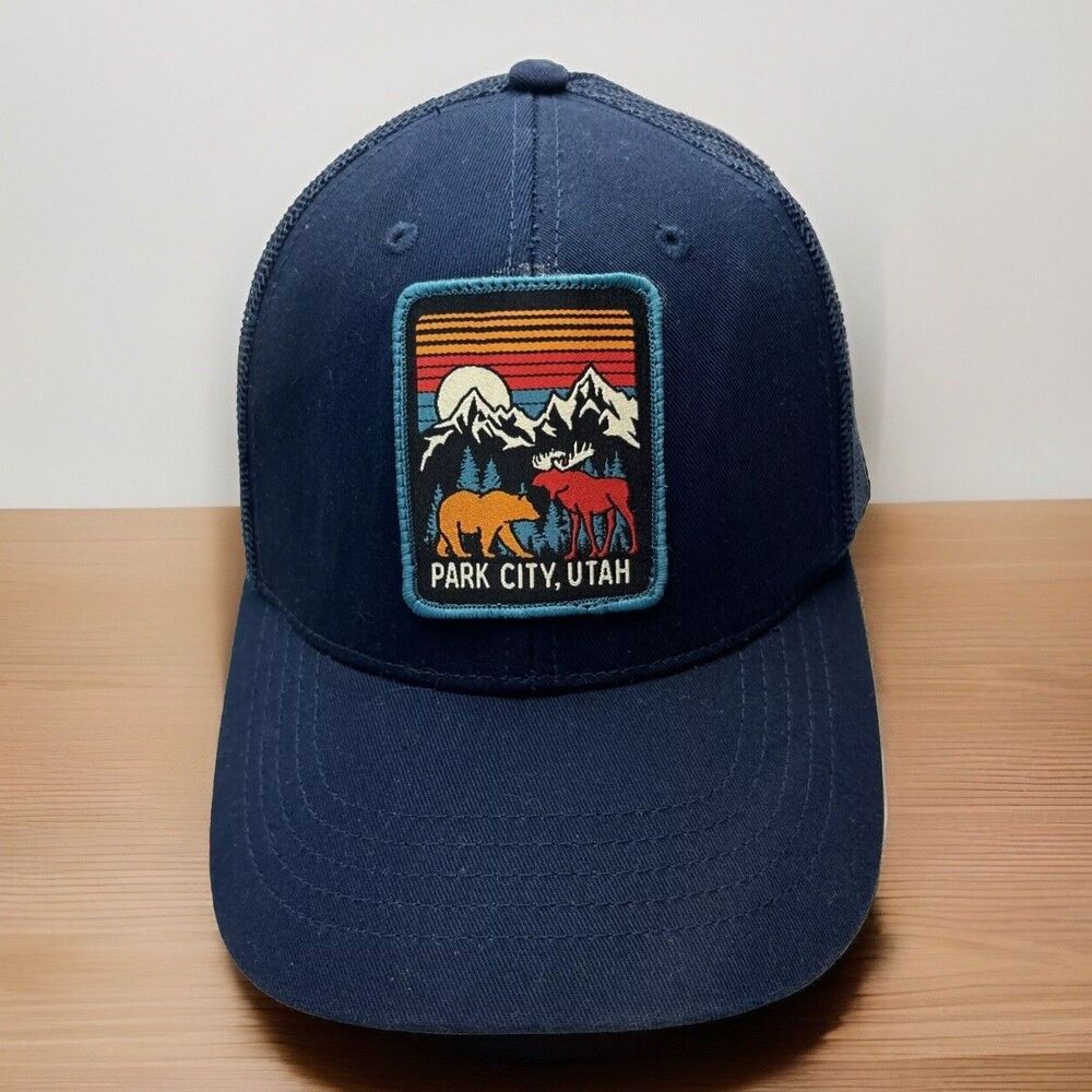 Park City Utah Hat Trucker Patch Snapback Cap Retro Rare Moose Graphic Bear